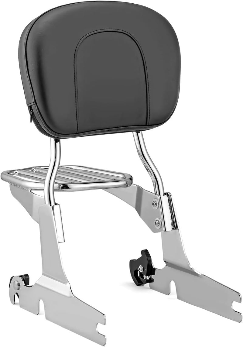 Wsays Sissy Bar Passenger Backrest and Luggage Rack (Large Pad) Compatible with Harley Softail Heritage Springer Classic FLST FLSTC FLSTS FLSTSC 2000-2017, Chrome Standard Height - Image 1